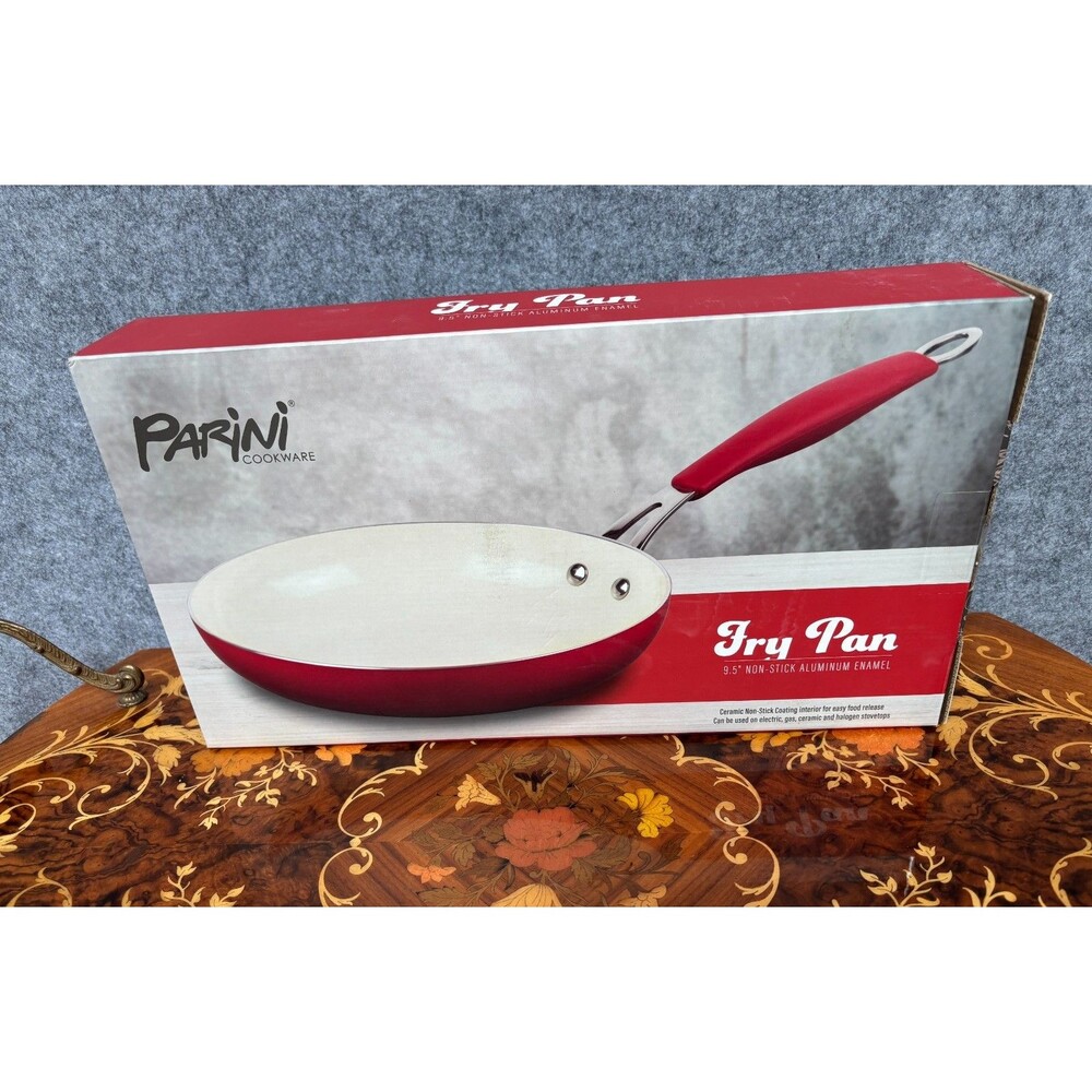 Parini 9.5" Fry Pan Ceramic Nonstick Aluminum Enamel Red Skillet New in Box